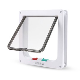 PETCUTE Cat Flap Dog Door 4 Way Locking Pet Door for Cat and Dog,Fast installation, Durable,Easy Fitting,Dog Flap Pet Door Flap for Indoor Outdoor Doors White M