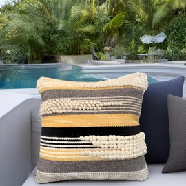 COCO MARKETPLACE Throw Pillow, Decorative Pillow Cover 18" x 18" Moroccan Rustic Neutral Handwoven 3D Tufted Accent Pillows for Sofa, Chair, Living Room, Home Decor Boho Pillows (Black/Gray)