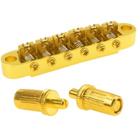 Yootones Tune-O-Matic Roller Saddle Guitar Bridge with Post Hole 6.3mm Replacement Set Compatible with Les Paul LP SG 6 String Electric Guitars (Golden)