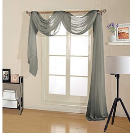 Decotex Premium Quality Sheer Voile Scarf Valance for Home & Event Designs (54" X 216", Gray)