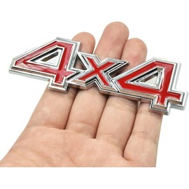2pc 4X4 Four-Wheel Drive Emblem Badge 3D Letter Metal Emblem Car Side Fender Rear Trunk Badge Tailgate Sticker Decals (Silver-red)