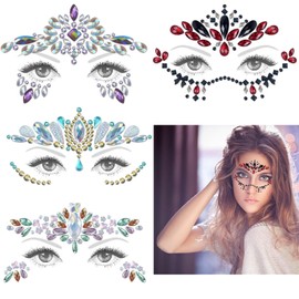 4 Sets Mermaid Face Jewels Rhinestone Face Gems Stick on, Jewels Rhinestones Gems Rave Eyes Body Crystals for Christmas Festival Music Carnival Party Makeup