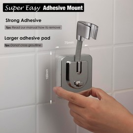 Handheld Shower Head Holder - 360 Swivel Adjustable - Large Adhesive Pad - Wall Mount Shower Wand Holder - (Chrome Finish)