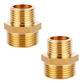 QZKJQDD 2 Pcs 3/4" Male to 1/2" Male BSP, Thread Brass Hex Nipple Connector, Hex Nipple Pipe Fittings, Thread Brass Reducer, Thread Connector for Pipe Connecting Conversion