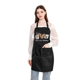 PLITI Bulldog Apron With Pockets Bulldog Lover Gift Peace Love Bulldogs Gift For Women French Bulldog Gift Bulldog Mom Gift (Peace Bulldogs APU)