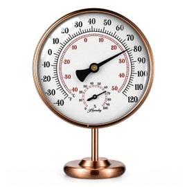 Konohan 1 Pack 4 Inch Vintage Indoor Thermometer and Humidity Gauge, Classic Retro Decorative Temperature Gauge Brass Dial with Stand Hygrometer for Home, Office, Bedroom with Clear Readings