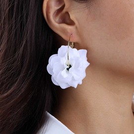 Big White Flower Earrings Large Red Flower Hoop Earrings Black Petal Huggie Earrings Yellow Floral Drop Earrings Purple Rose Dangle Earrings Gold Statement Earrings Wedding Jewellery Women, Alloy
