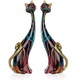 masteymoh 2 Colorful Cat Statue,Creative Graffiti Art Multicolor Cat Figurine Resin Home Decor Splash Color Animal Sculpture Kitten Figurine Modern Home Office Desktop Decoration (Black K)