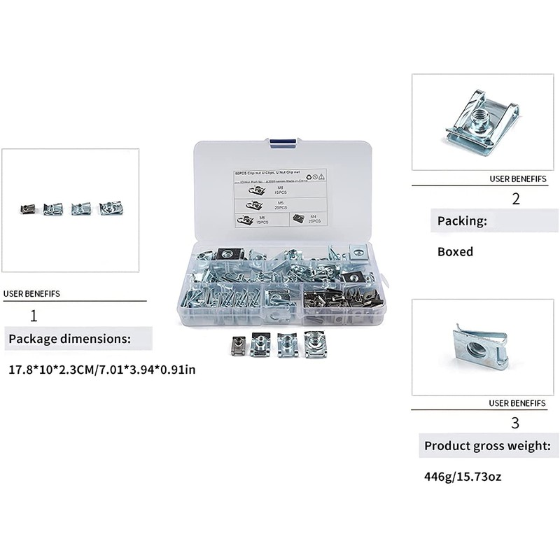 80 Pcs Thread Clip Nut Set U-Shaped Nut M4 M5