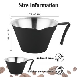 Stainless Steel Espresso Measuring Cup With Handle & Pour Spout 3.38oz Espresso Shot Cups Scale Marks Espresso Pouring Cup for Cafe Hotel Home(1 PCS, Black)