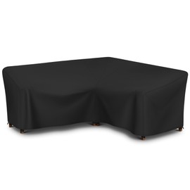 SunPatio Outdoor Sectional Sofa Cover, Patio Furniture Covers 420D Waterproof Couch Cover V-Shaped Cover for Sofa UV Resistant Windproof,All Weather Protection 85" W (on Each Side) Black