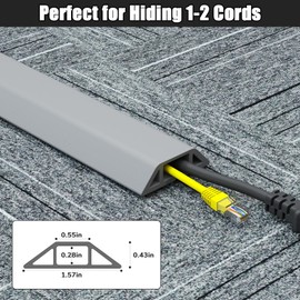 Delamu 4 Ft Floor Cord Cover, Extension Cord Floor Cover Strip, Floor Cord Hider, Used for Organizing, Protecting and Concealing Ground Wires, Cable Cavity W0.55in, H0.28in, Grey