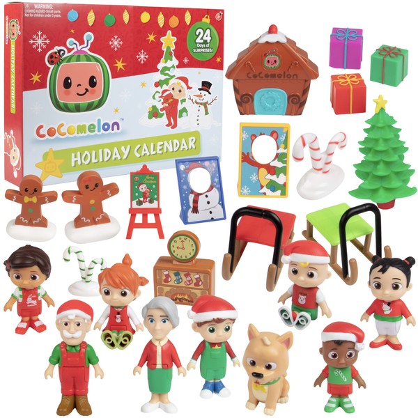 CoComelon 2023 Holiday Advent Calendar, 24 Piece Christmas Toy Playset - Set Includes Articulated Character Figures & Accessories - Features JJ, Cody & More! - Gift for Toddlers Kids Preschoolers