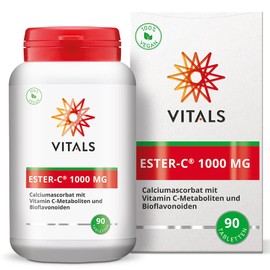 Vitals - Ester-C, 1000mg Superior Form of Vitamin C, 90 Tablets Calcium Ascorbate with Vitamin C Metabolites and Bioflavonoids. 100% Vegan.