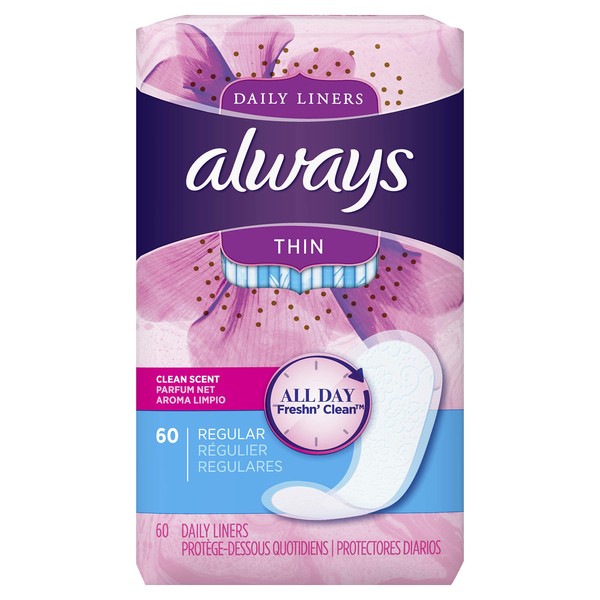 Always Incredibly Thin Active Feminine Panty Liners for Women, Wrapped, Scented 60 Count - Pack of 4 (240 Count Total)
