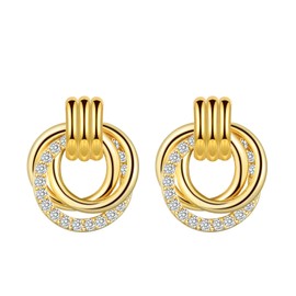 Stud Earrings for Women, Statement Cubic Zirconia Three Circles Studs Earrings│Dainty Small Stud Earrings Jewellery Gifts Birthday