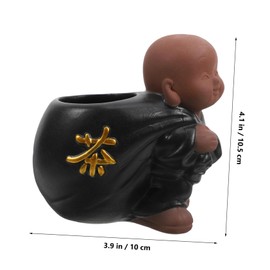 SHOWERORO Little Monk Style 6pcs Tea Set Chinese Kung Fu Tea Making Tools Wooden Utensils for Office Home