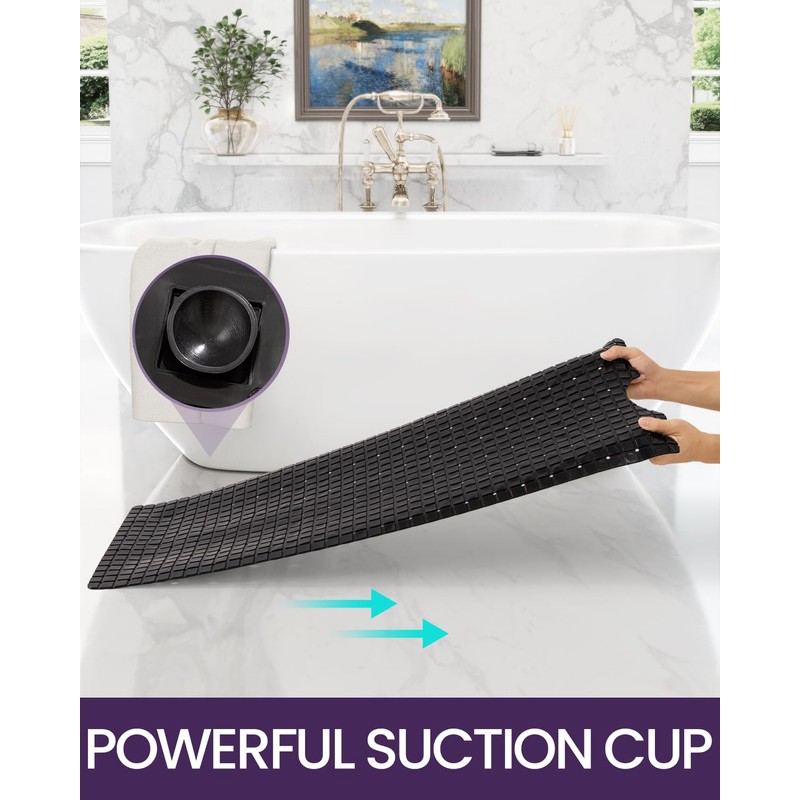 DEXI Bathtub Mat Non Slip, Extra Long 39x16, Suction Cups,