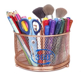 Fashion Desk Organiser, Openwork Rotating Pen Holder, Organiser, Desk Storage, Makeup Brush Holder for Office Supplies, Classroom Organisation, Rose Gold