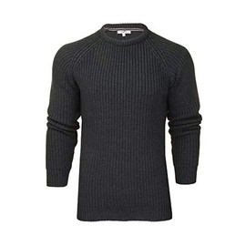 Xact Men's Chunky Fisherman Knit Jumper, Crew Neck, Raglan Sleeve (Dark Charcoal Marl) XL