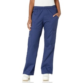 Cherokee Women's Mid-Rise Elastic Waist Cargo Scrubs Pant, Navy, Small