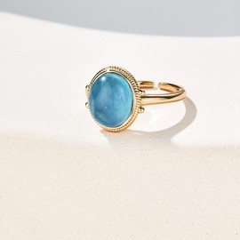 Cicy Bell 18k Gold Plated Statement Rings Oval Aquamarine Gemstone Spinel Vintage Open Band Rings