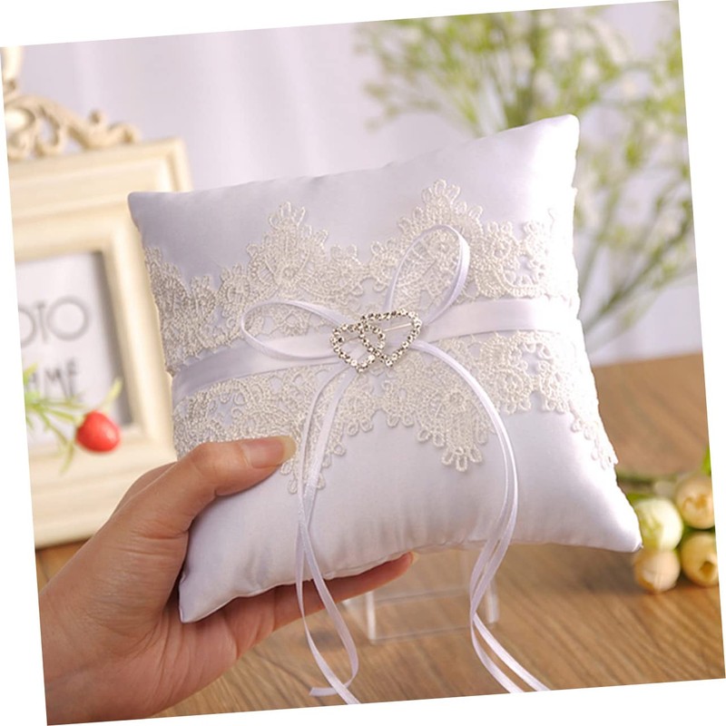 STOBAZA Elegant Lace Wedding Ring Pillow Romantic Heart Shaped Design