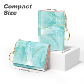 Nipichsha Womens Wallet, Small Credit Card Wallet for Women, Slim RFID Card Holder Purse with 7 Slots & ID Window, Green Gilt Marble