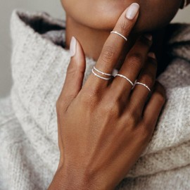 Poaiiu 5PCS Silver Stacking Rings Set for Women Silver Stackable Rings Simple Midi Thumb Finger Ring Size 6 Jewelry Gifts for Women