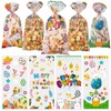 QOIUSO Easter Treat Bags: 50pcs Easter Cellophane Bags for Goodies Candy Cookies and Gift Wrapping, Clear Easter Gift Bags with Twist Ties for Easter Party Supplies, 4 Style Easter Bags for Kids
