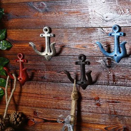 lemonadeus Cast Iron Nautical Anchor Wall Hooks Coat Hooks Rack,Coastal Decorative Wall Mounted Antique Chic Metal Keys Towel Coat Hooks Hanger (4 PCS)