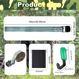 HNJXCAQYQ Treestand Strap Gear Hangers - 4 Metal Gear Hooks with Hunting Bow Hangers, for Saddle Hunting Accessories- No Plastics Parts, Easy Setup, Storage Bag Included