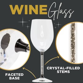 Sparkles Home Vetrina Stem Wine Glass, Sophisticated Crystal Glassware, Faceted Base, Red, White, Rosé, For Celebration Dining Table Setting, Event, Wedding, Charcoal, Set of 6