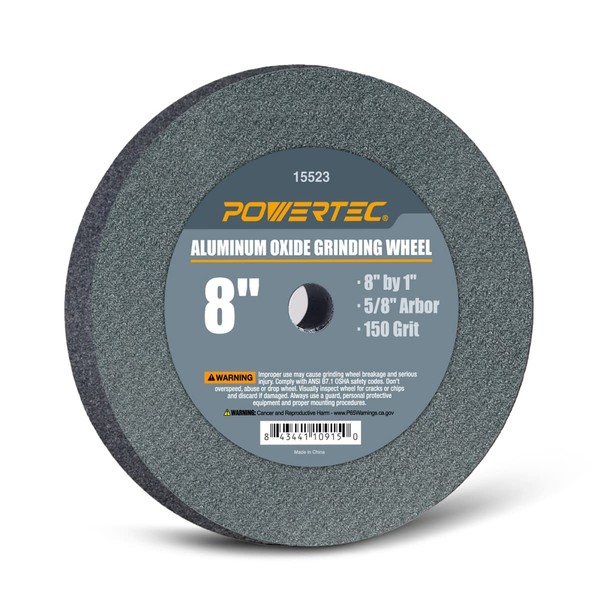 POWERTEC 15523 Aluminum Oxide Grinding Wheel 150 Grit, 8" x