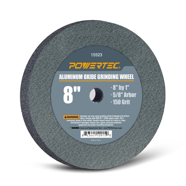 POWERTEC 15523 Aluminum Oxide Grinding Wheel 150 Grit, 8" x 1" with 5/8" Arbor