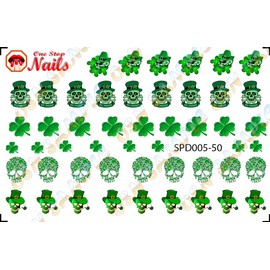 St Patrick's Day Nail Art Decals (Tattoo). Shamrock, Green, Skull, Clover, Luck. Set of 50 Waterslide Nail Art Decals. OSN-SPD005-50 by one Stop Nails