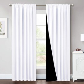 NICETOWN 100% Blackout Window Curtain Panels, Heat and Full Light Blocking Drapes with Black Liner for Nursery, 84 Inches Drop Thermal Insulated Draperies (Pure White, 2 Pieces, 52 inches Wide)