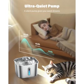 Stainless Steel Cat Water Fountain 74oz/2.2L, Automatic Pet Drinking Fountain with Filter, Indoor Water Dispenser for Cats, Kittens, Small Dogs and Pets, Quiet Circulating Pet Fountain