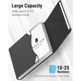 MaxGear Business Card Holder, PU Leather & Stainless Steel Business Card Case for Men or Women, Slim Name Cards Holder RFID Blocking Credit Cards Carrier with Magnetic Closure, Black Carbon