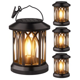 Solar Lanterns Outdoor Waterproof 4-Pack: Hanging Solar Lights for Outside Patio Decor for Garden Bright Black Modern Lanterns Decorative with Clips Gifts for Family Household Newlyweds - Warm Light