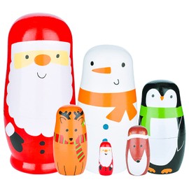 Cute Nesting Dolls Matryoshka Doll Russian Handmade Wooden Dolls Cartoon Pattern Nesting Doll Toy Stacking Doll Set for Kids Birthday