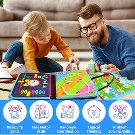 Busy Board Montessori Toys for 1 2 3 4 Year Old Boys Birthday Gifts, Busy Book Sensory Toys for Toddlers 1-3, Toddler Girl Toys Age 1-2, 2-4, Learning Educational Toy Travel Activities, dark blue