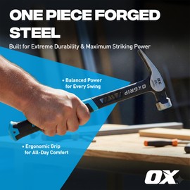 OX Pro 25oz UltraStrike Milled Face Framing Hammer, One Piece Forged Steel with Magnetic Nail Starter, Anti Vibration Bridged Neck, Rubber Grip, Anti Slip Handle, Ideal Carpenter Hammer.
