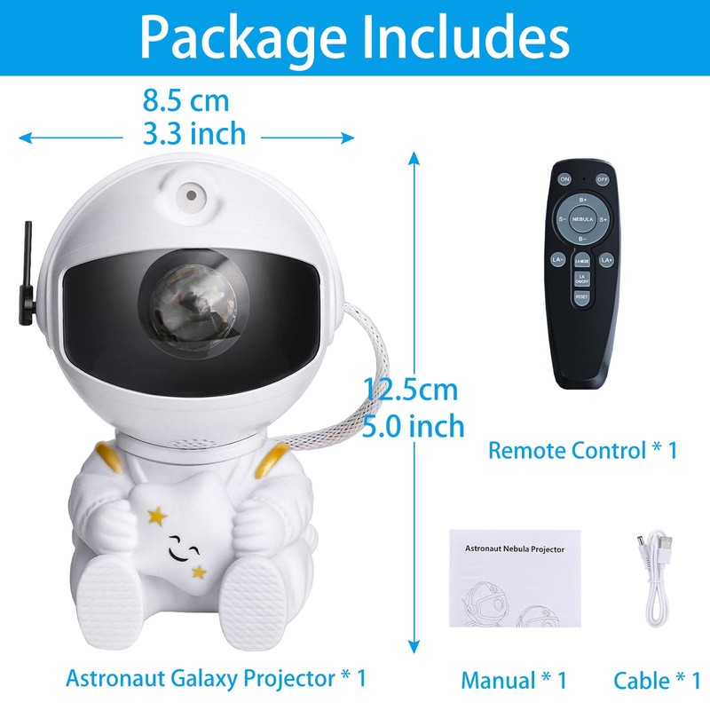 VEANANO Astronaut Galaxy Projector - 360° Rotating Night Light Adjustable,