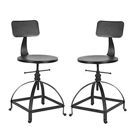 BOKKOLIK Industrial Bar Stools with Back-Set of 2-Counter Height Adjustable 19-26inch-Kitchen Island Stool-Guest Chair with Backrest