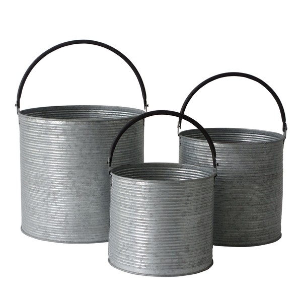 Cheung's FP-4000-3 Set of 3 Metal Bucket with Handle, Silver,