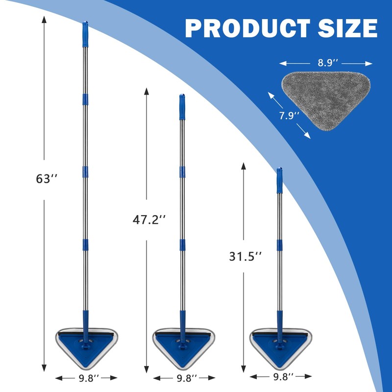Wall Cleaner Mop with 63" Long Handle, 2 in 1