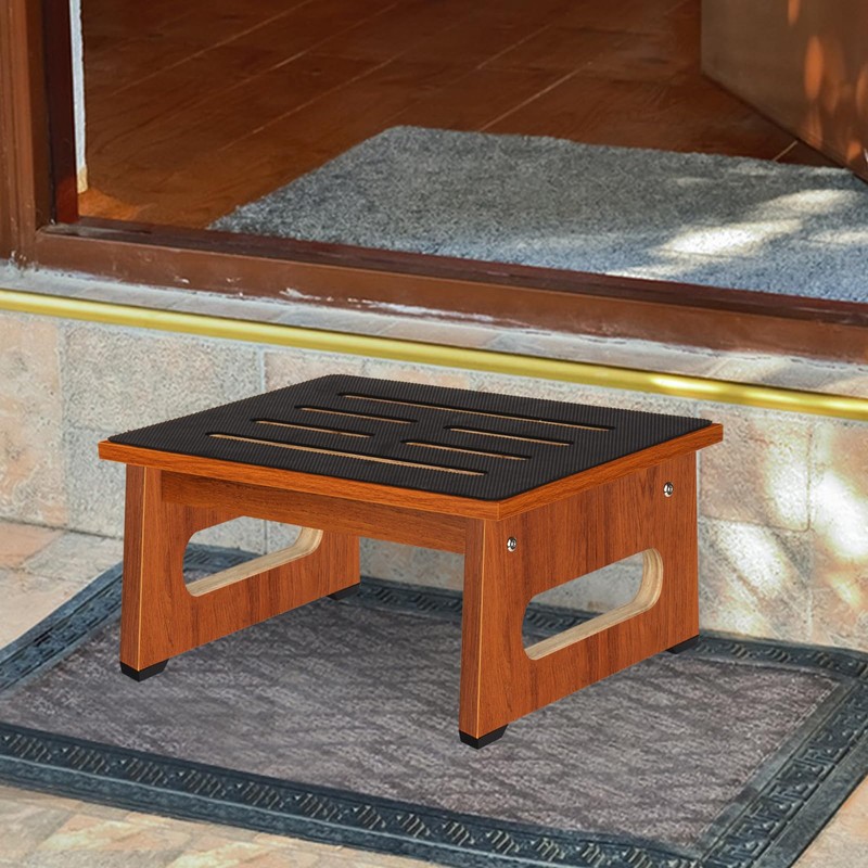 One Step Stool for Bed, Wooden Step Stool with Non-Slip