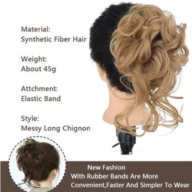Messy Bun Hairpiece Hair Scrunchie Updo Hairpiece Hair Piece Curly Wavy Large Hair Bun Scrunchies Extensions Synthetic Hair Updo for Women Girls (24/27 (Natural Blonde/Honey Blonde)