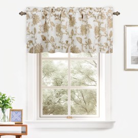 DriftAway Freda Jacobean Floral Linen Blend Blackout Thermal Insulated Energy Saving Privacy Window Linen Curtain Valance Rod Pocket 2 Layers Single 52 Inch by 24 Inch Plus 2 Inch Header Taupe Beige